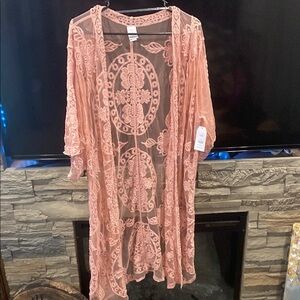 Pink Lace Kimono Cardigan